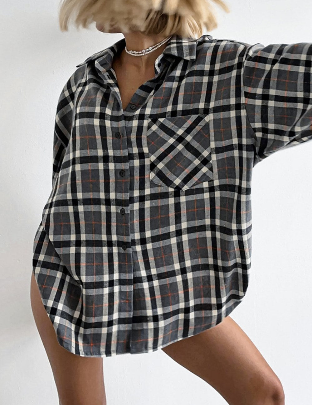 Casual Plaid Color Block Loose Shirt DPT3002