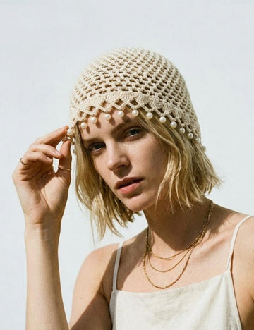 Hollow Pearl Tassel Beanie - DippedShop Wholesale - #3859