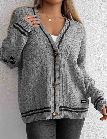 Star Embroidery Slouchy Loose Knit Cardigan DP25G978