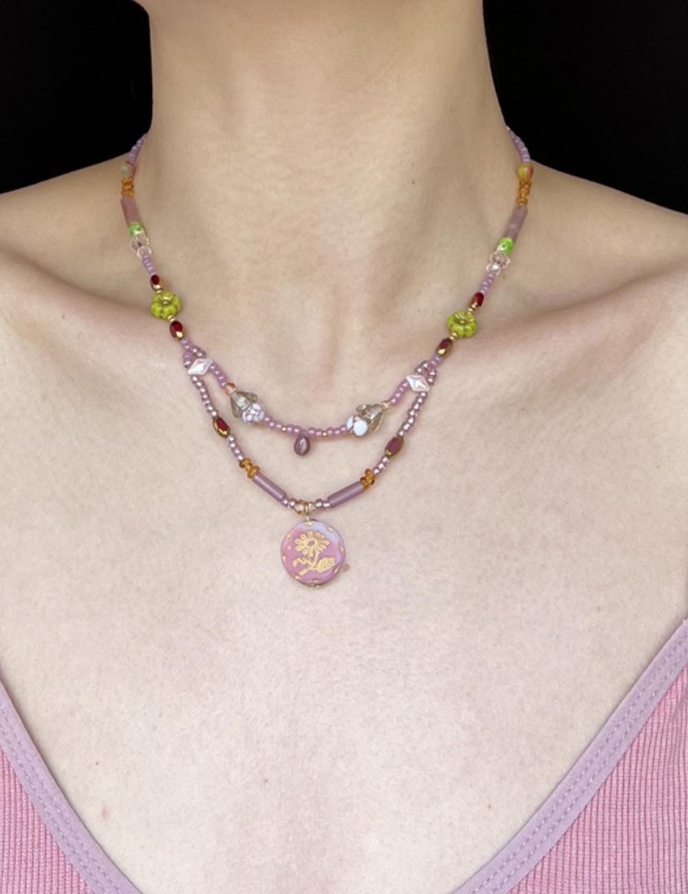 Double-Layered Lilac Beaded Necklace - DippedShop Wholesale - #7507