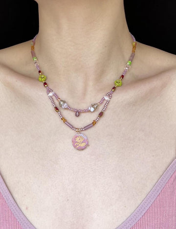 Double-Layered Lilac Beaded Necklace - DippedShop Wholesale - #7507