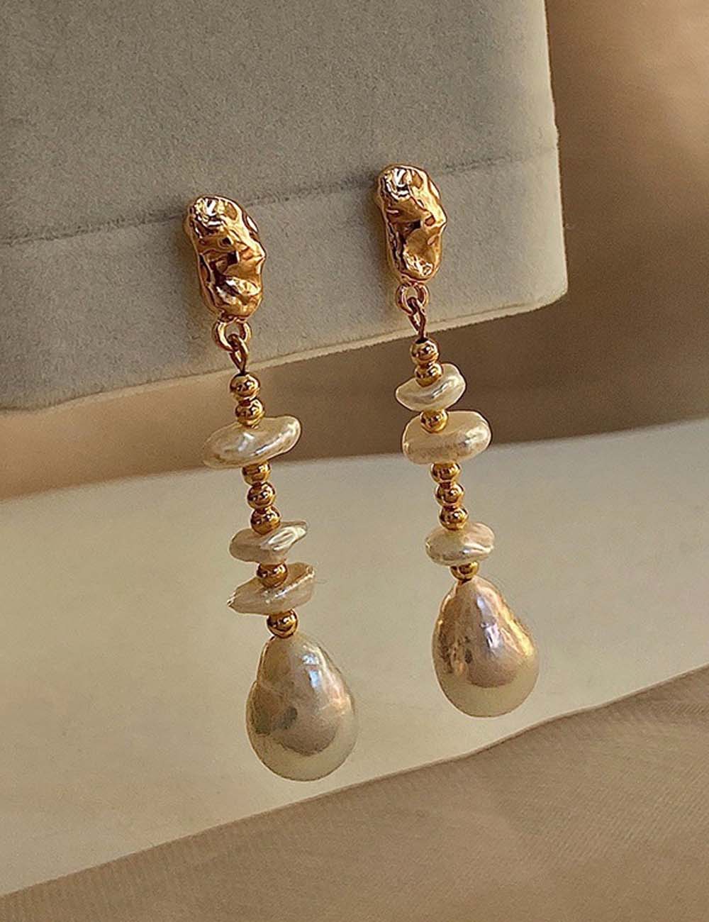 Baroque Pearl Gold Drop Earrings - DippedShop Wholesale - #9539