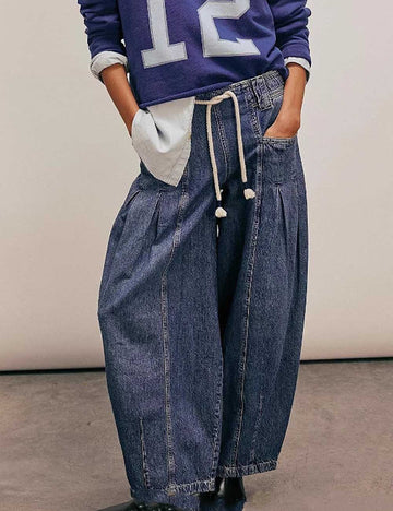 Minimalist Drawstring Low Waist Loose Denim Jeans DP25E466