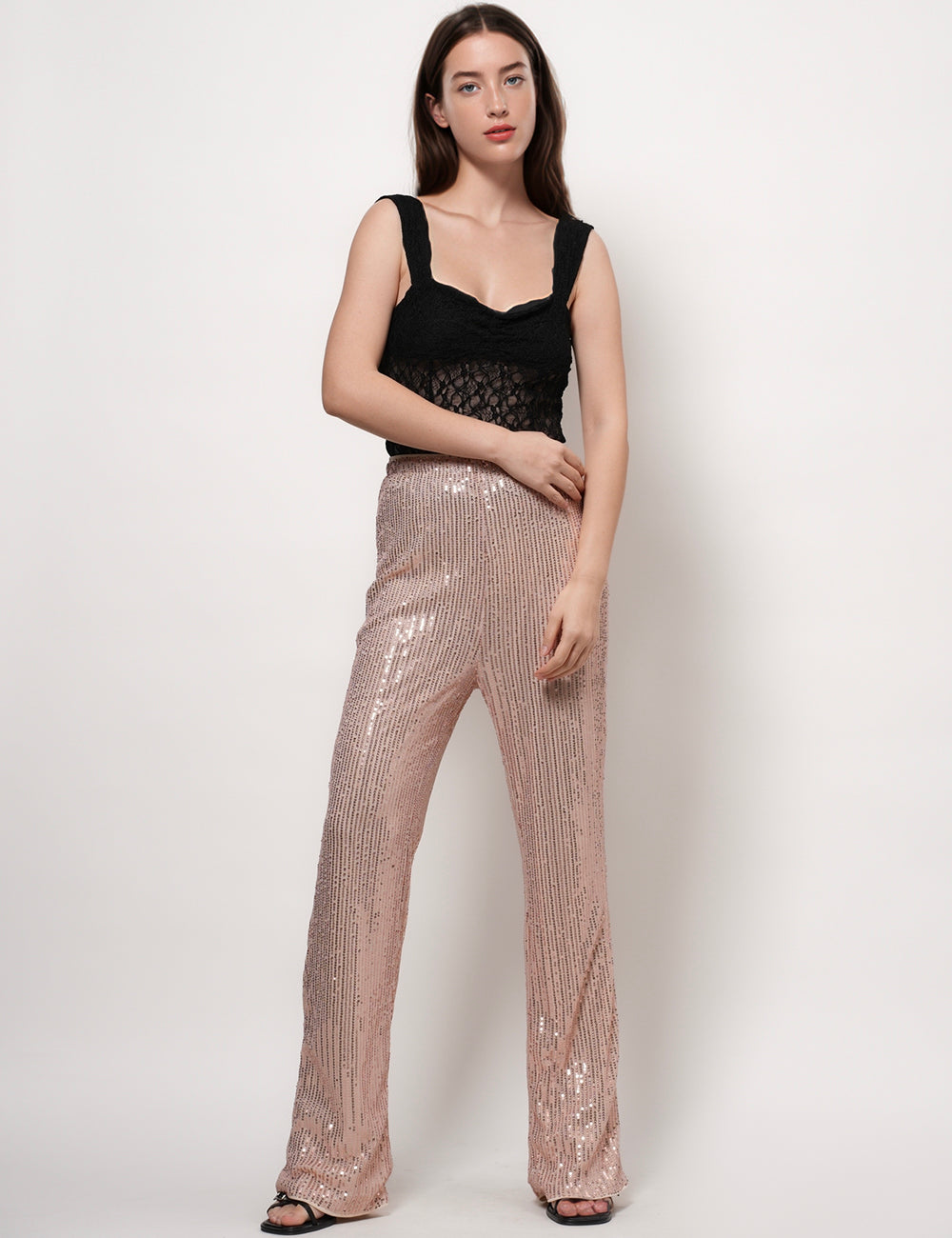 Sequin Straight Leg High Waist Party Pant DPP4913