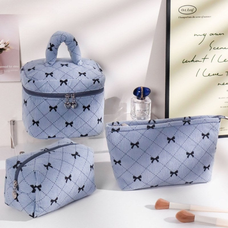 Corduroy Bow Print Large Capacity Make Up Bag DPB2505