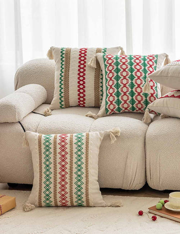 Minimalist Christmas Jacquard Tassel Cushion Covers DP25H469