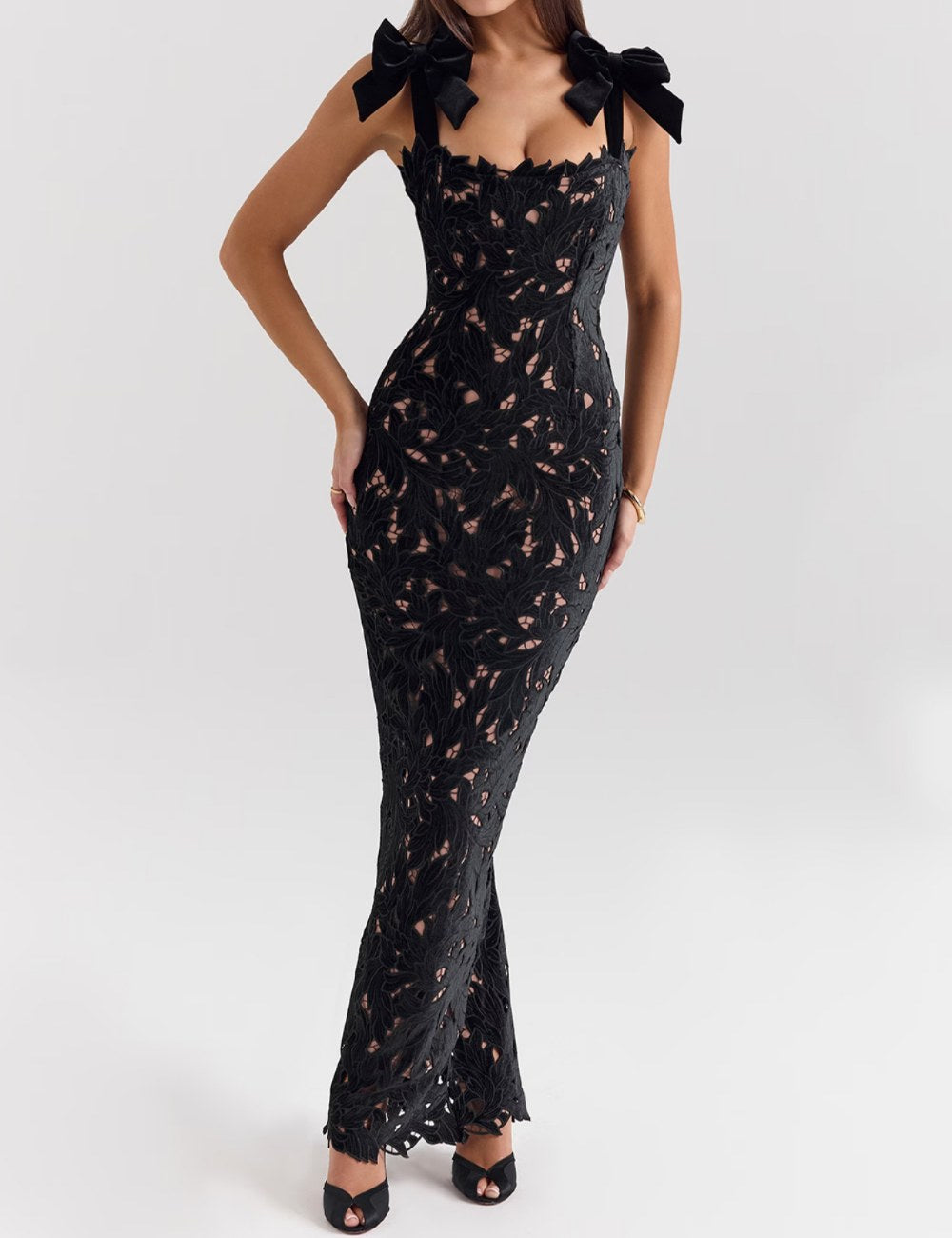 Bow Hollow Wrap Split Maxi Dress DP25D605