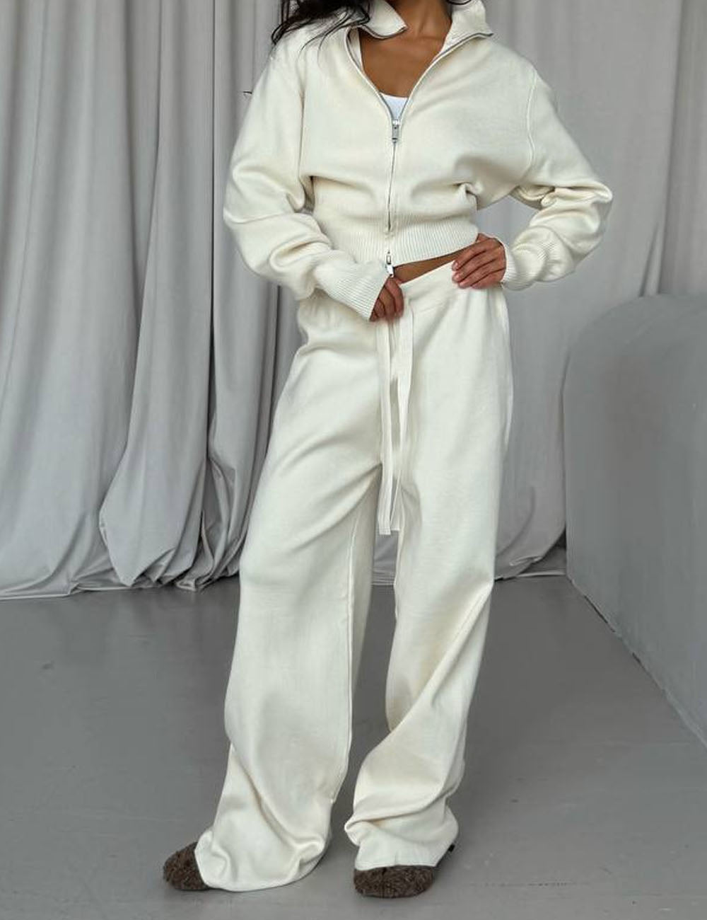 Casual Outfits Knit Cardigan Straight Leg Pants Set DP25H656