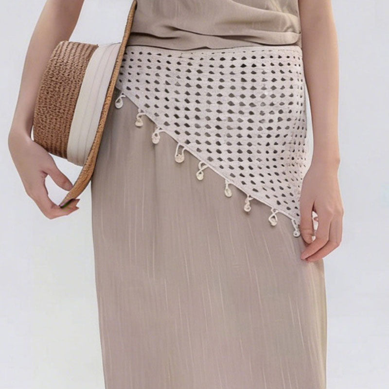 Fashion Hollow Shell Tassel Triangle Knit Headscarf MK2BK6W6HHS18