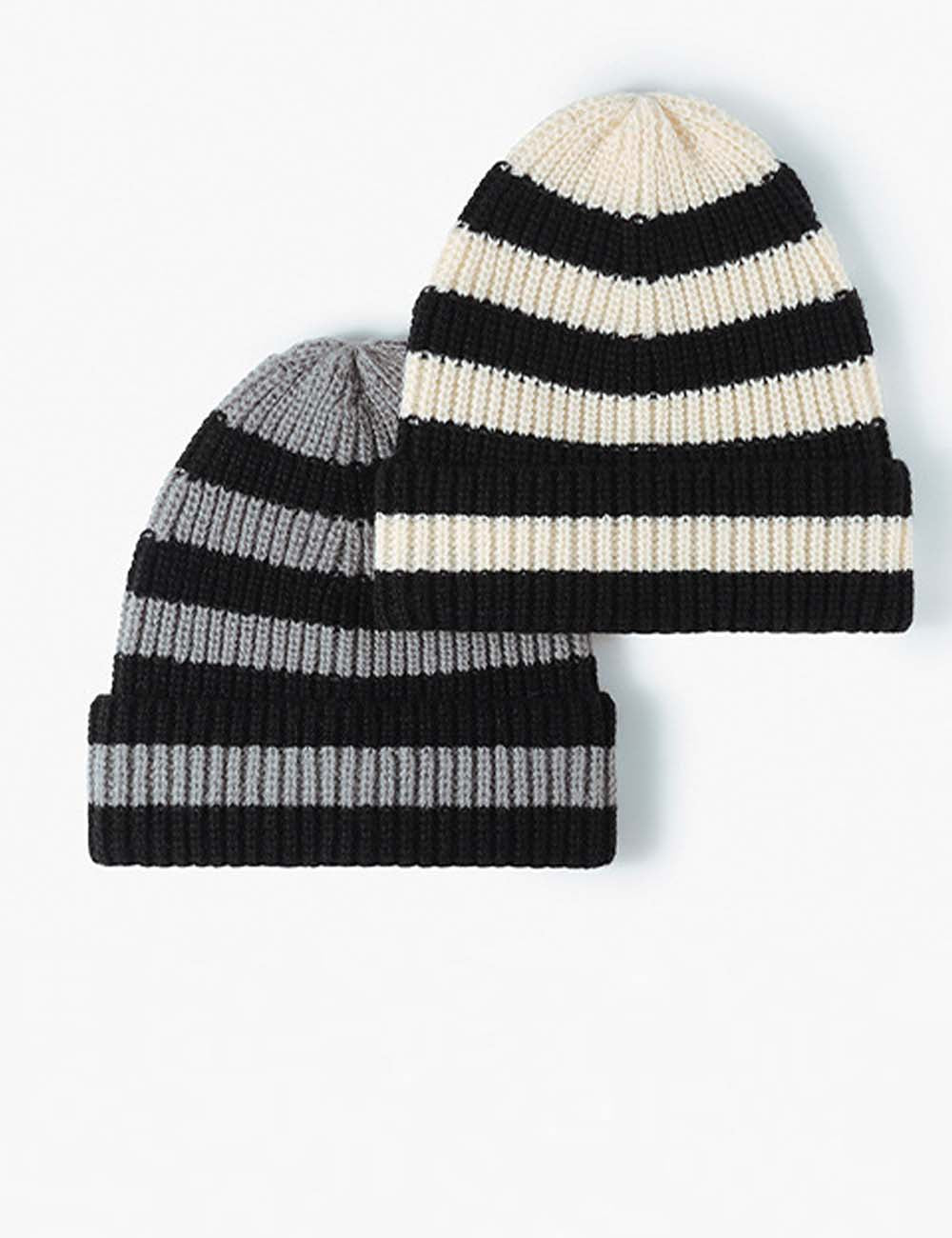 Trendy Striped Color Block Thicken Cuff  Beanie DP25F637