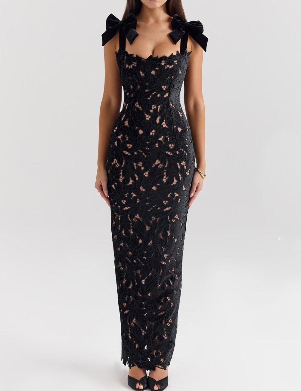 Bow Hollow Wrap Split Maxi Dress DP25D605