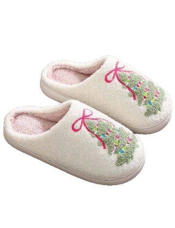 Bow Knot Christmas Tree Warm Indoor Slippers DP25H487