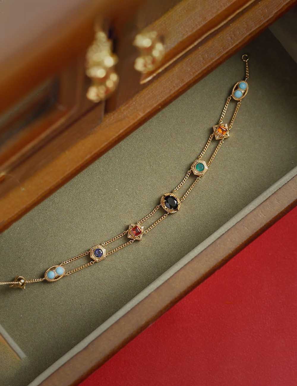 Colorful Zircon Double-Layer Chain Bracelet DP25F810