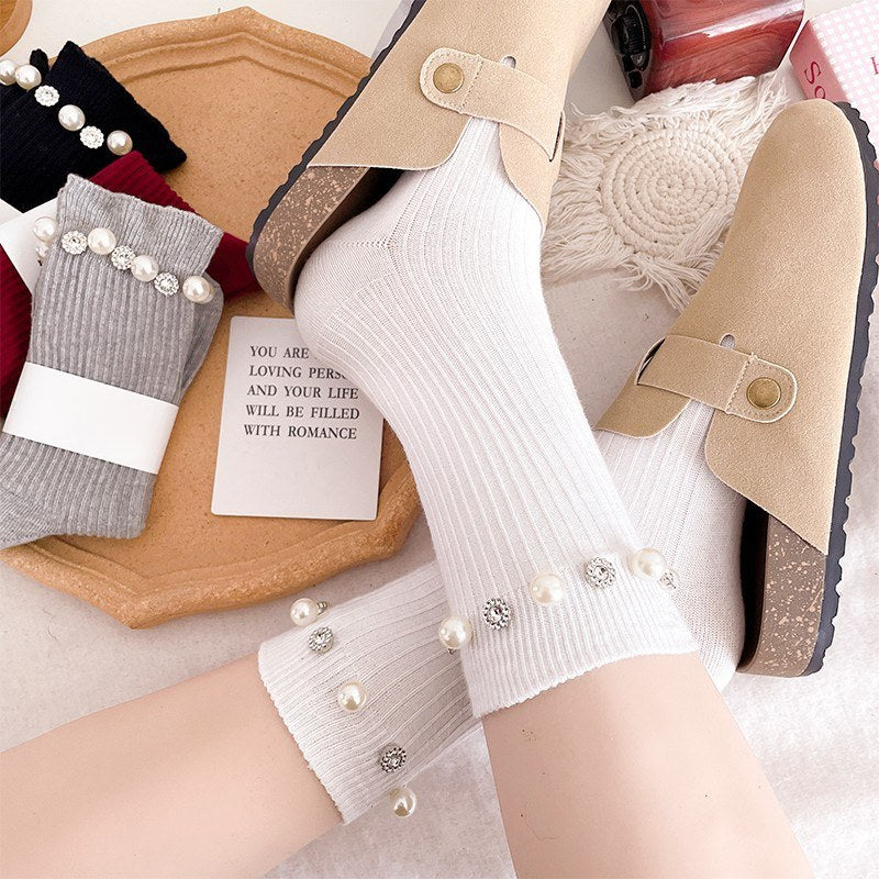 Rhinestone Pearl Socks - DippedShop Wholesale - #7299
