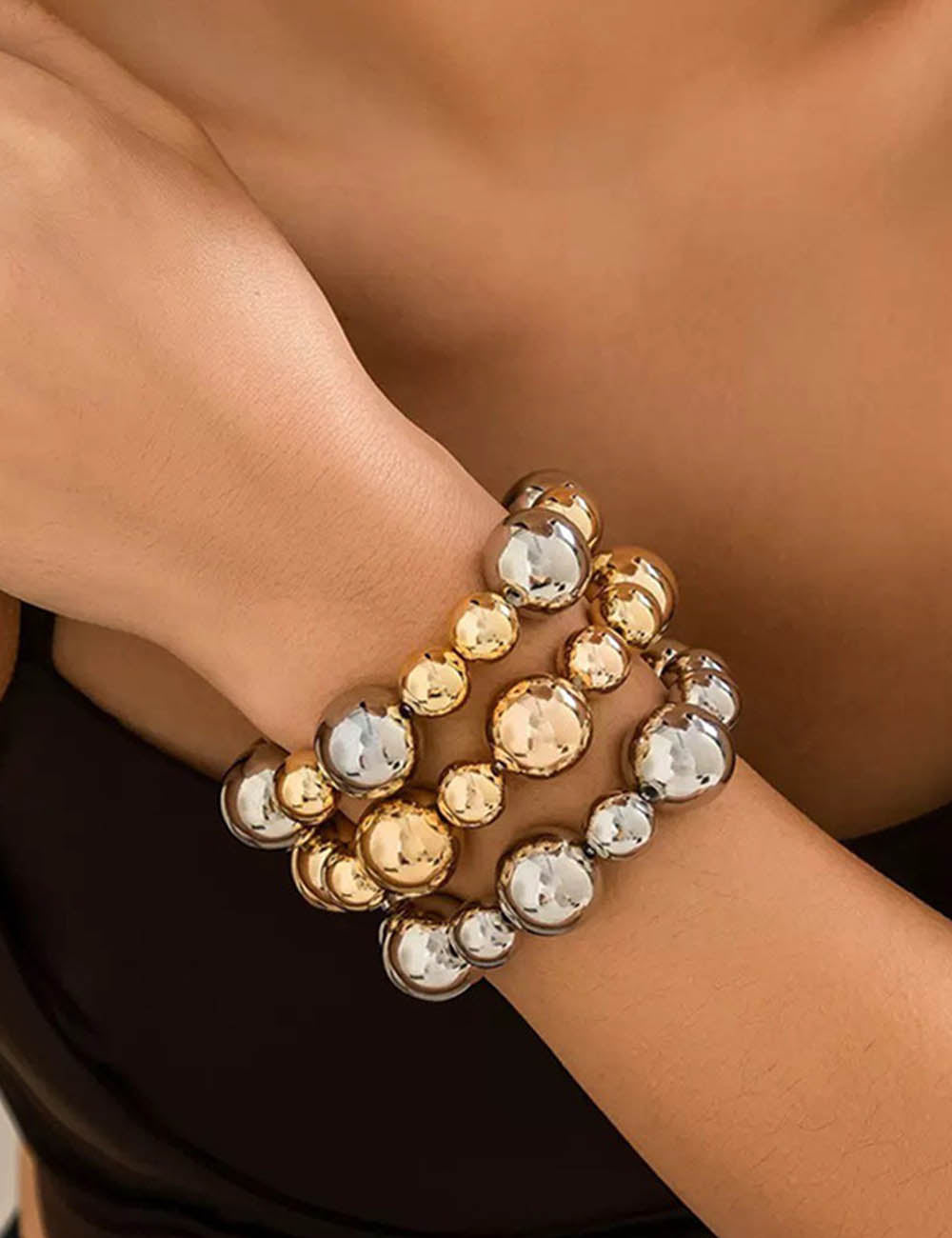 Bold Punk Style Color Contrast Bead Bracelet DP25F809