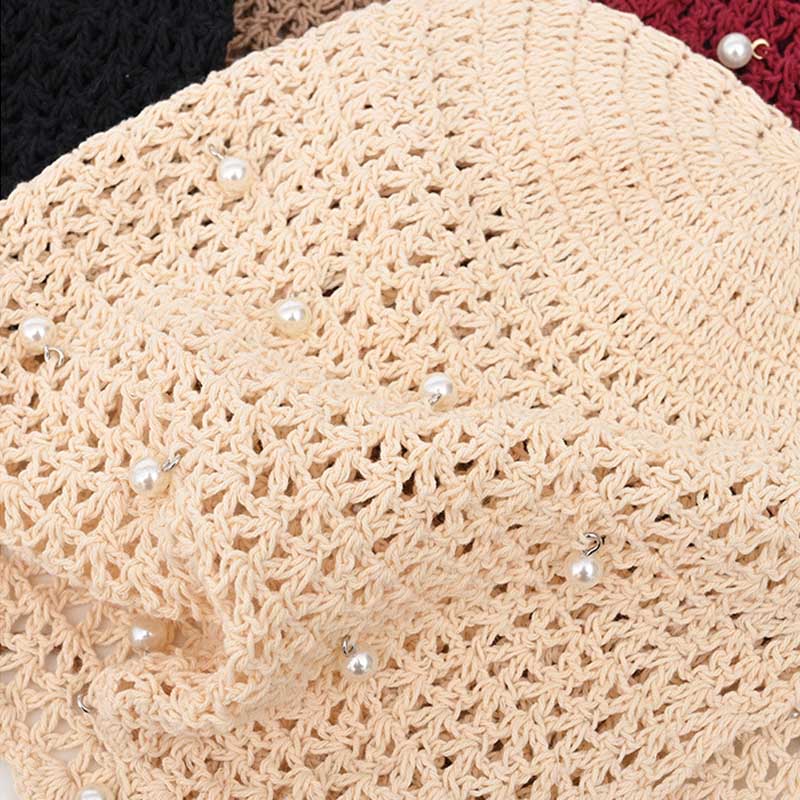 Vintage Pearl Tassel Hollow Out Crochet Beanie Hat MK2CK6W6HAT57