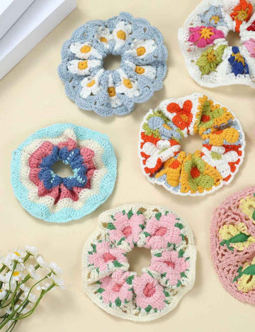 Sweet Colorful Flower Handmade Crochet Scrunchies DP25F950