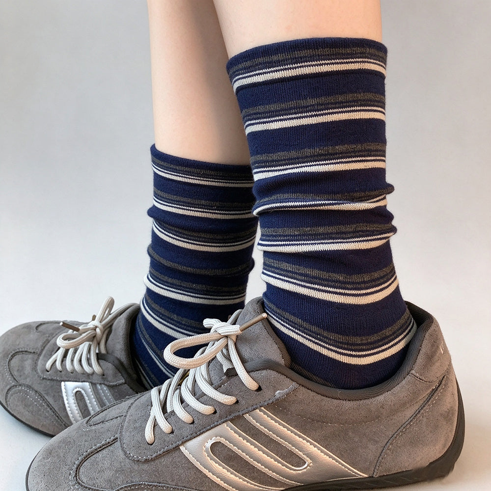 Striped Slouchy Crew Socks - DippedShop Wholesale - #8675