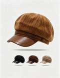 Fall Octagonal PU Leather Brim Newsboy Cap 6W6HAT783