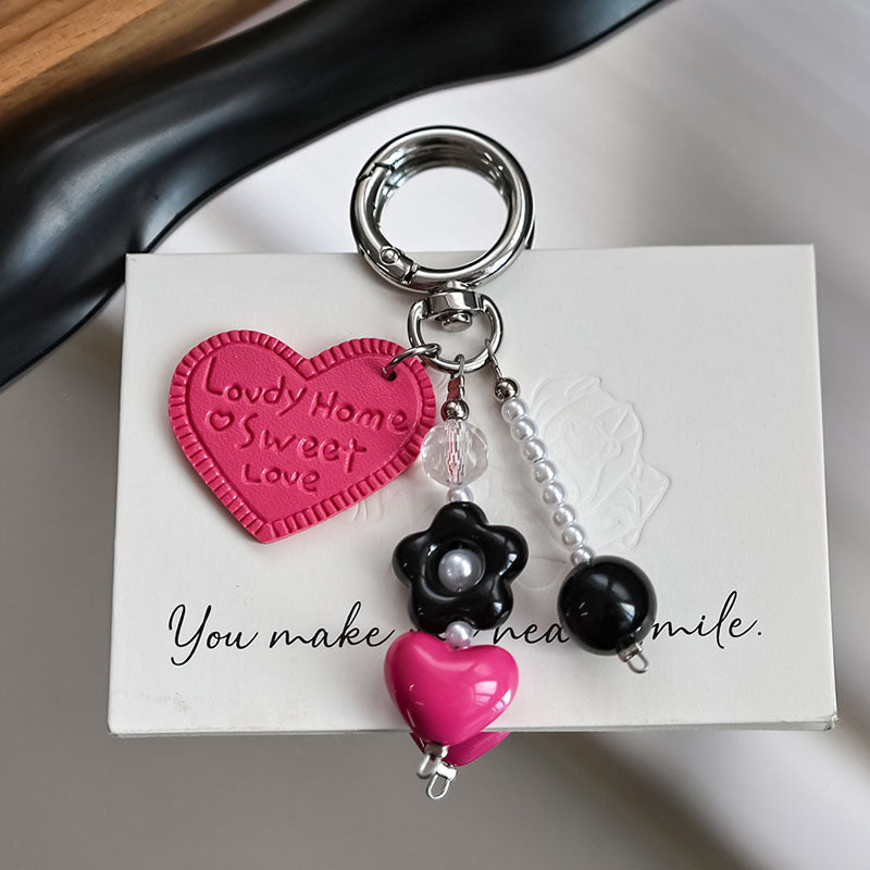 Cute Heart Beaded Chain Keychain Bag Charm 6W10BBC410