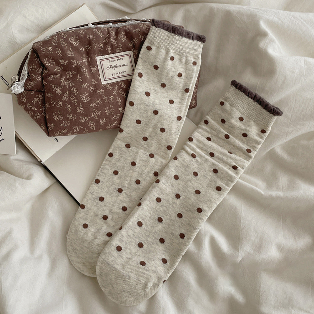 Polka Dot Ruffled Crew Socks - DippedShop Wholesale - #7123