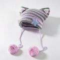Cute Striped Cat Ear Beanie Hat With Pompoms 6W6HAT524