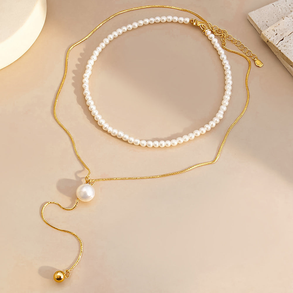 Double Layer Pearl Necklace - DippedShop Wholesale - #7731