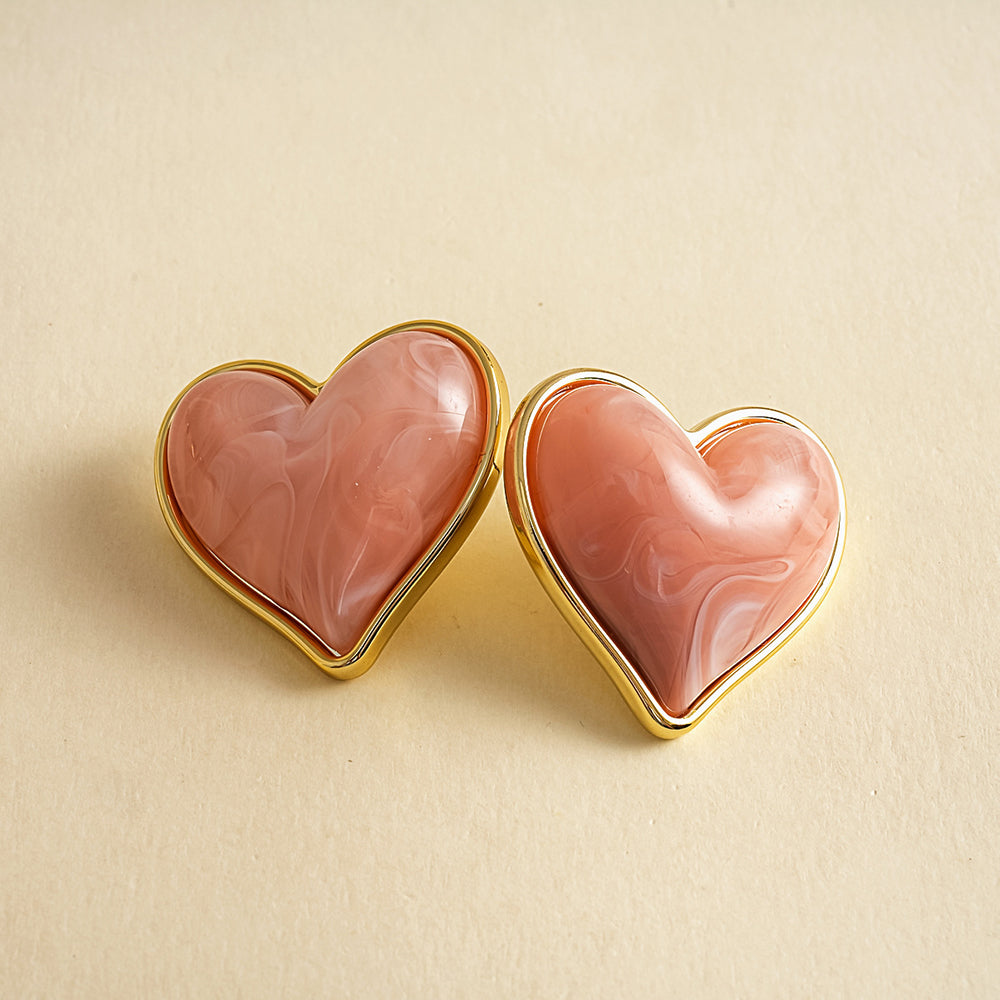 Vintage Enamel Heart Gold Plated Stud Earrings 6W6JER950