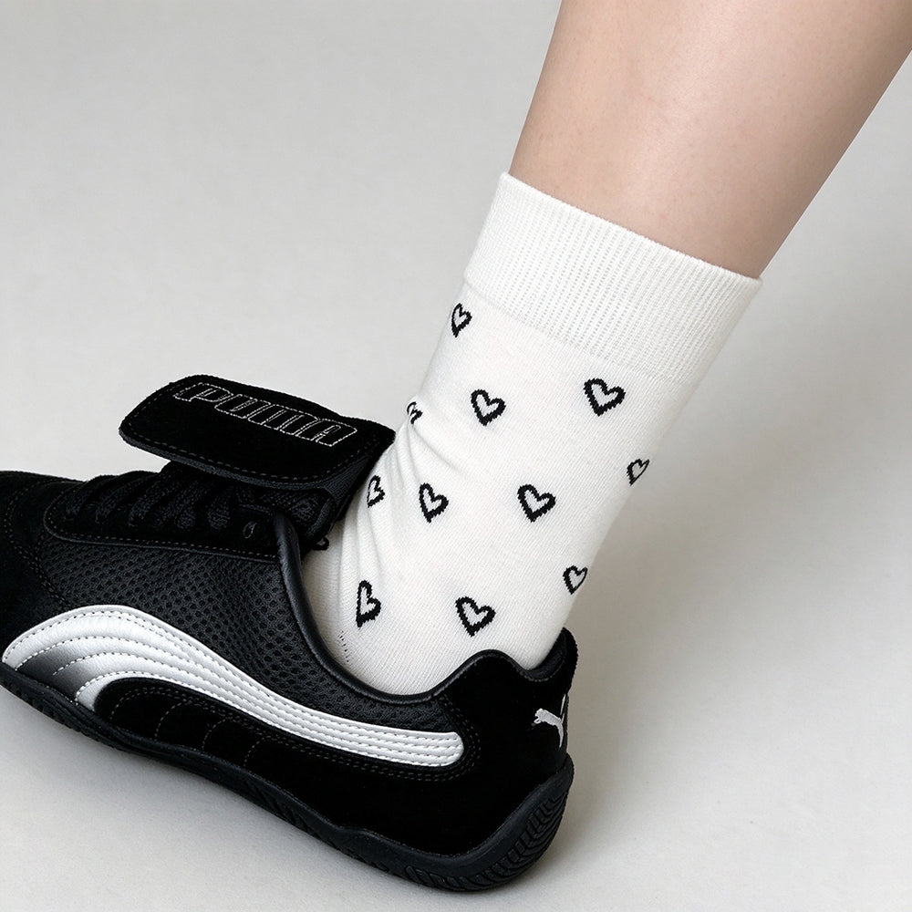 Heart Print Cotton Crew Socks - DippedShop Wholesale - #8563