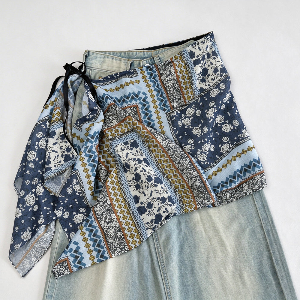 Vintage Asymmetrical Tie Waist Hip Scarf  Wrap 6W1SL46
