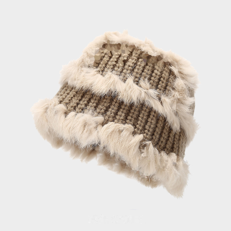 Cute Faux Rabbit Fur Knit Bucket Hat 6W6HAT686
