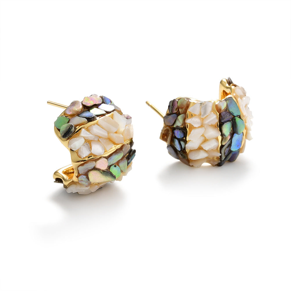 Shell C-Shaped Stud Earrings - DippedShop Wholesale - #0403