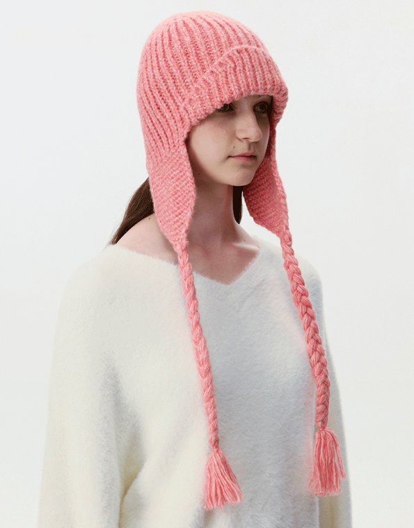 Solid Earflap Tassels Knit Aviator Beanie Hat 6W6HAT663