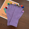 Cute Colorful Plush Ball Decor Warm Knit Gloves 6W6GLO93