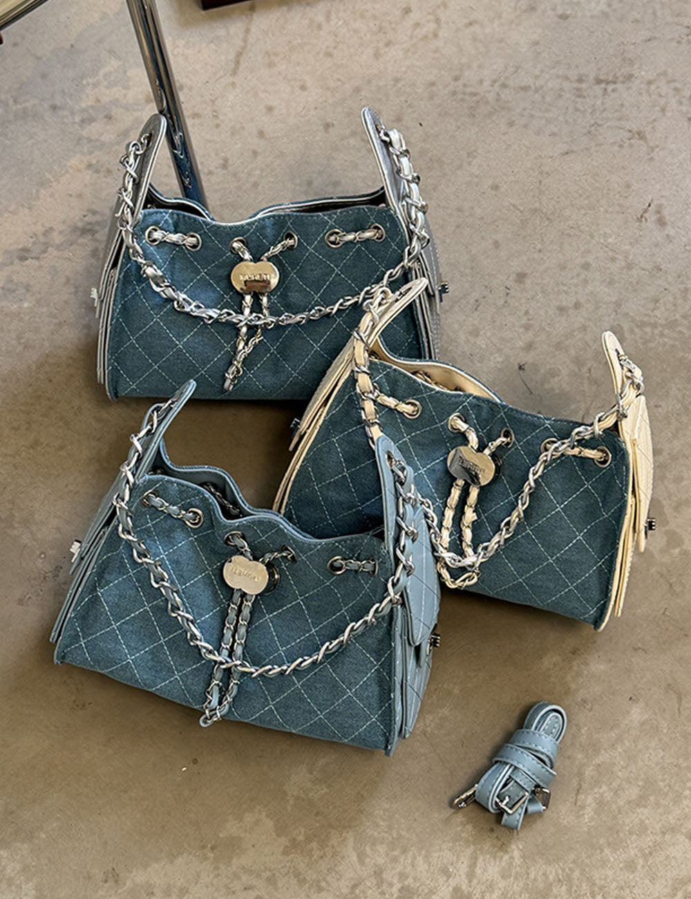 Quilted Denim Bucket Handbag - DippedShop Wholesale - #3571