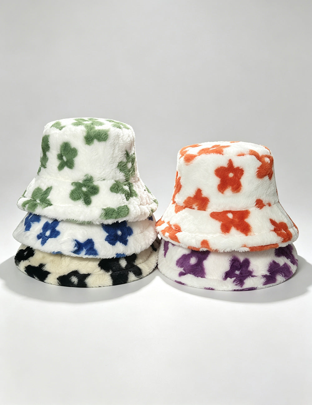 Cute Floral Print Color Block Plush Bucket Hat 6W6HAT822