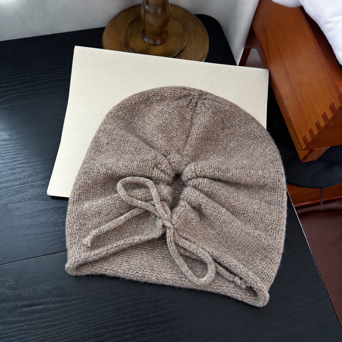 Simple Solid Color Drawstring Knit Beanie Hat 6W6HAT719
