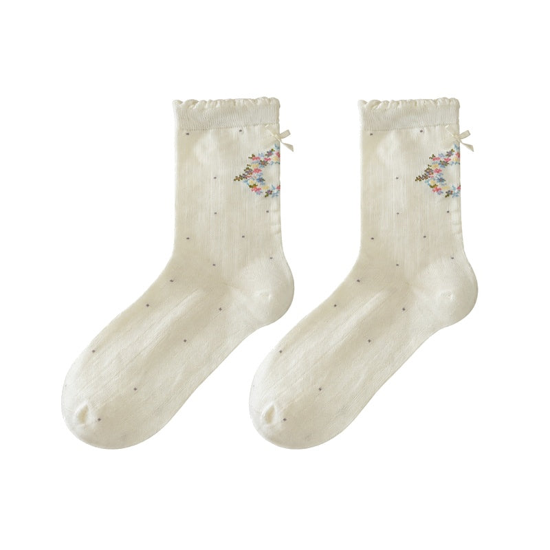 Floral Bowknot Crew Socks - DippedShop Wholesale - #8755