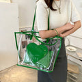 2-Piece Color Contrast Heart Clear Jelly Tote Bag 6W10BBG2130