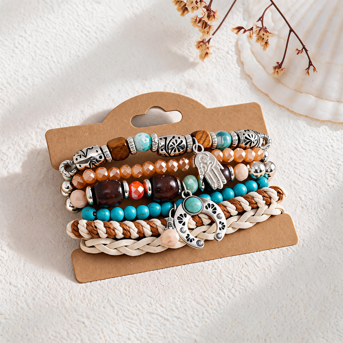 Natural Turquoise Leaf Pendant Multi Layer Bracelets 6W6JBR627