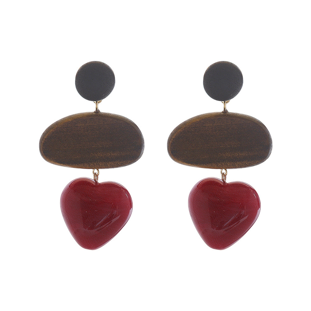 Wooden Heart Drop Earrings - DippedShop Wholesale - #9043