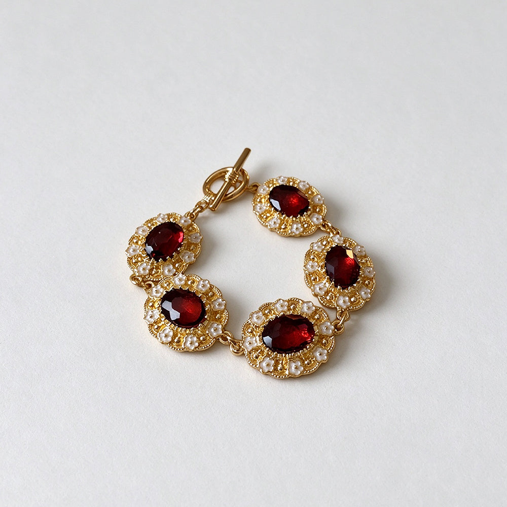 Vintage Rhinestones Floral Oval Chain Necklace 6W6JNC933