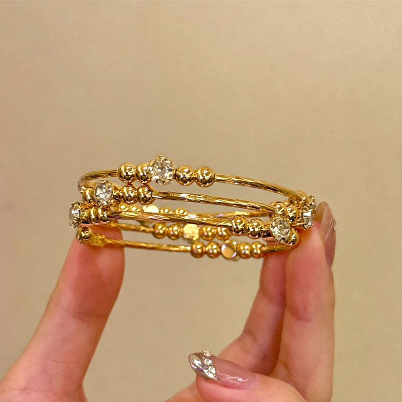 Vinatge Multi-Layer Pearl Rhinestone Bangle Bracelet 6W6JBR588