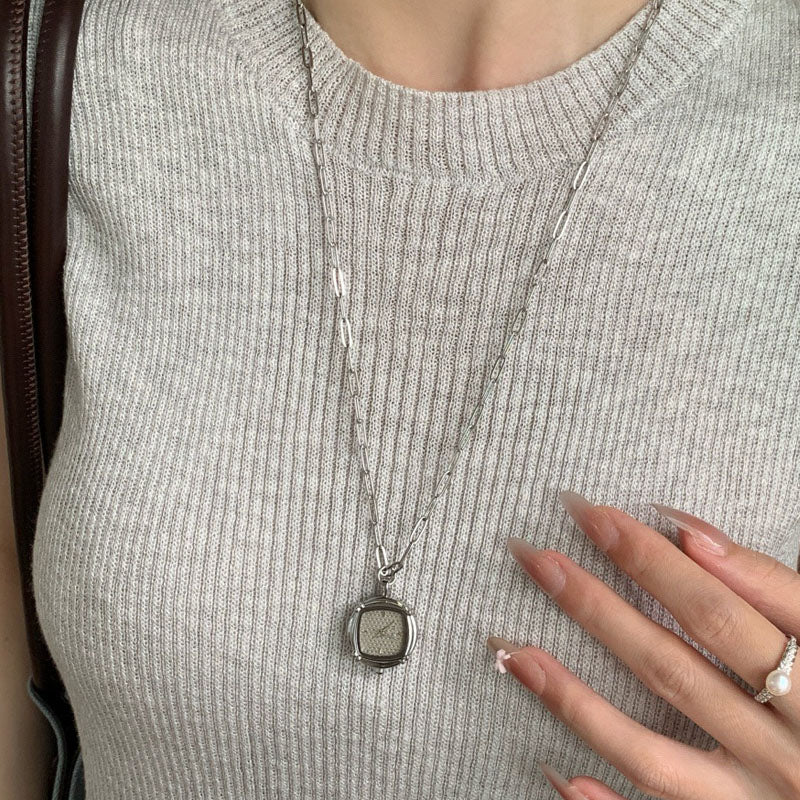 Square Analog Quartz Necklace Watch - DippedShop Wholesale - #0595