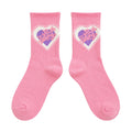 Sweet Pink Lttter Patterned Crew Socks 6W8FSO653