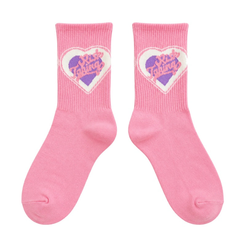 Sweet Pink Lttter Patterned Crew Socks 6W8FSO653