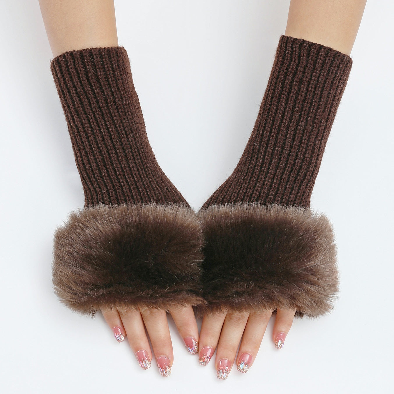 Stylish Rib Knit Thicken Plush Fingerless Gloves 6W6GLO100