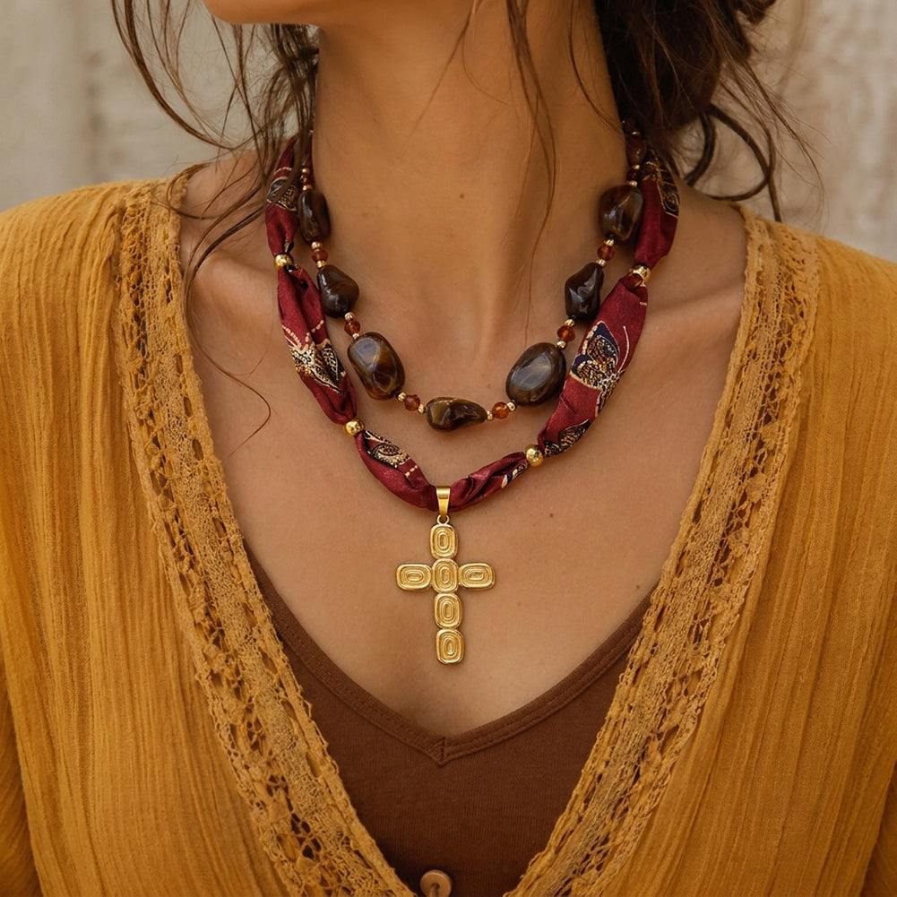 Boho Irregular Resin Bead Fish Pendant Scarf Neckalce 6W6JNC1004