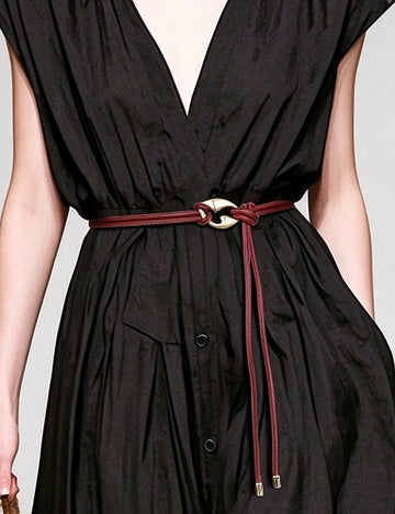 Elegant Double Rope Leather Knotted Thin Rope Belt 6W6JBT190