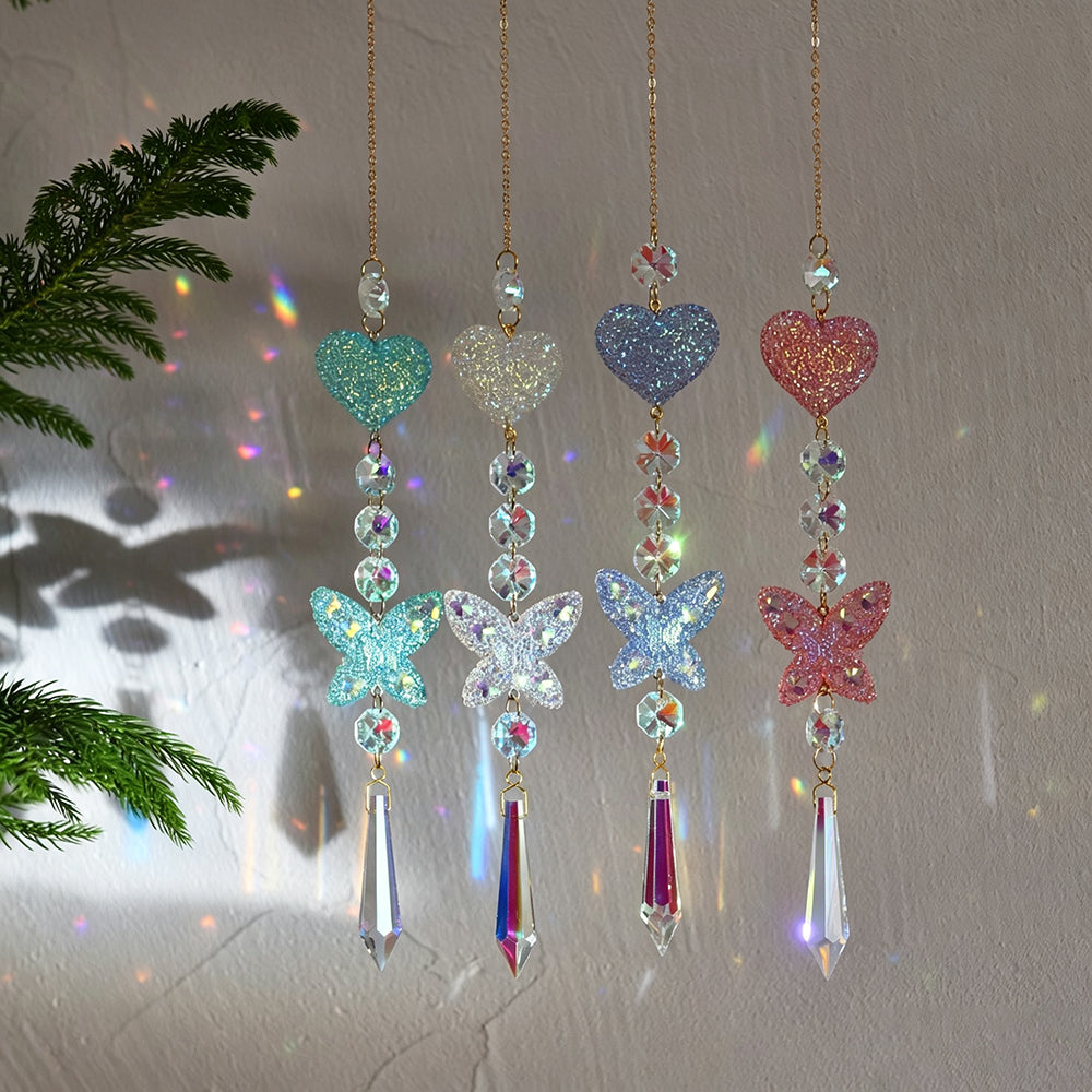 Glitter Heart Butterfly Crystal Prism Hanging Sun Catcher 6H7HLS212